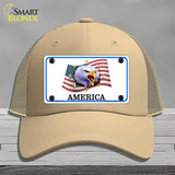 Waving Flag Bald Eagle Novelty License Plate Hat Mesh / Khaki