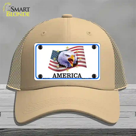 Waving Flag Bald Eagle Novelty License Plate Hat Mesh / Khaki