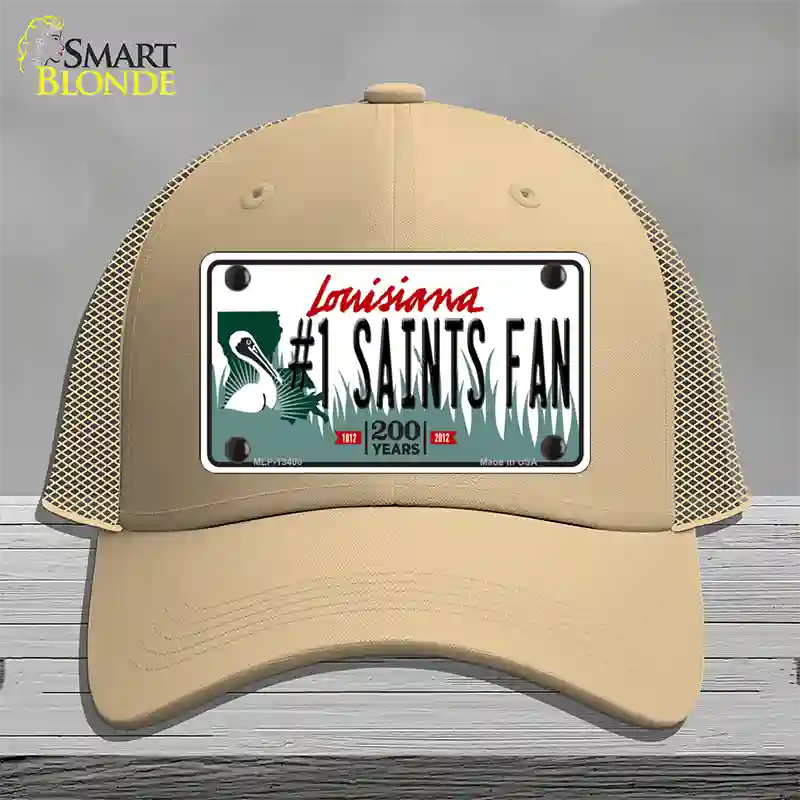 Number 1 Saints Fan Novelty License Plate Hat Tag Mesh / Khaki