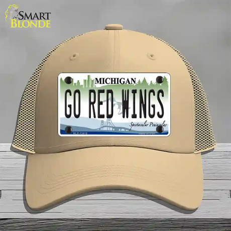 Go Red Wings Novelty License Plate Hat Tag Mesh / Khaki