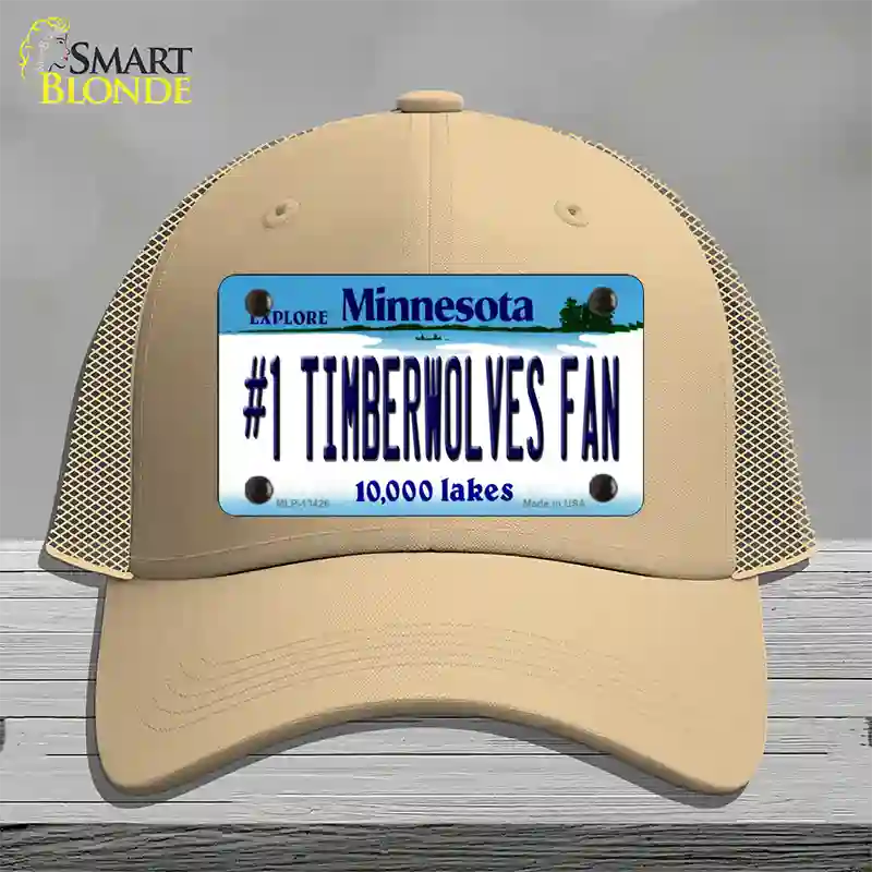 Number 1 Timberwolves Fan Novelty License Plate Hat Tag Mesh / Khaki