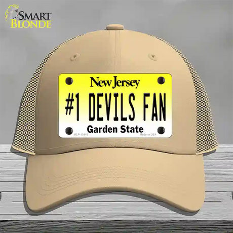 Number 1 Devils Fan Novelty License Plate Hat Tag Mesh / Khaki