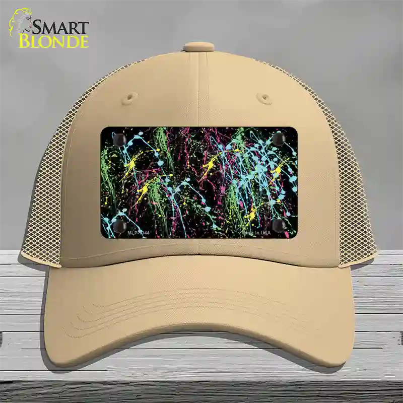 Paint Splashes Novelty License Plate Hat Mesh / Khaki