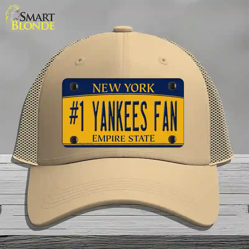 Number 1 Yankees Fan Novelty License Plate Hat Tag Mesh / Khaki