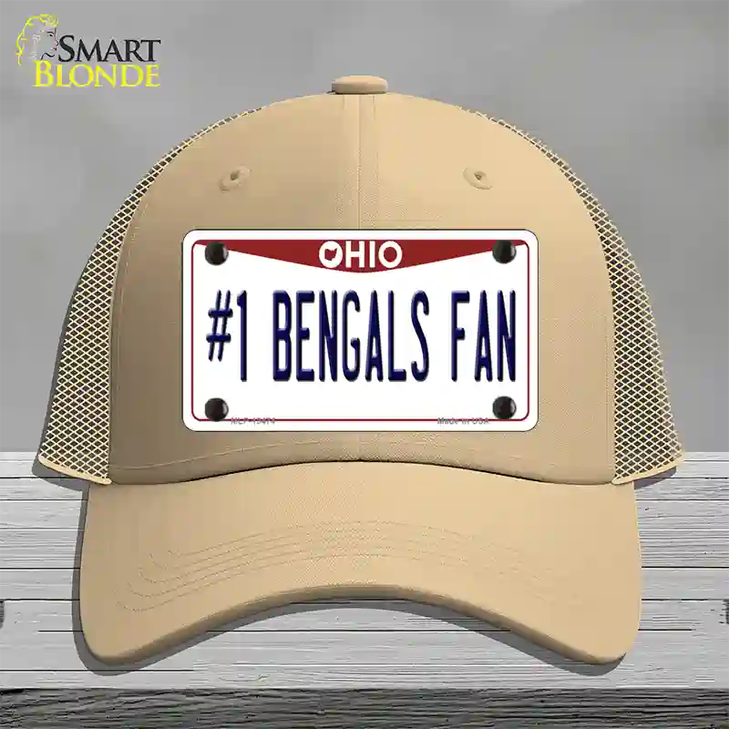 Number 1 Bengals Fan Novelty License Plate Hat Tag Mesh / Khaki