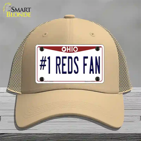 Number 1 Reds Fan Novelty License Plate Hat Tag Mesh / Khaki