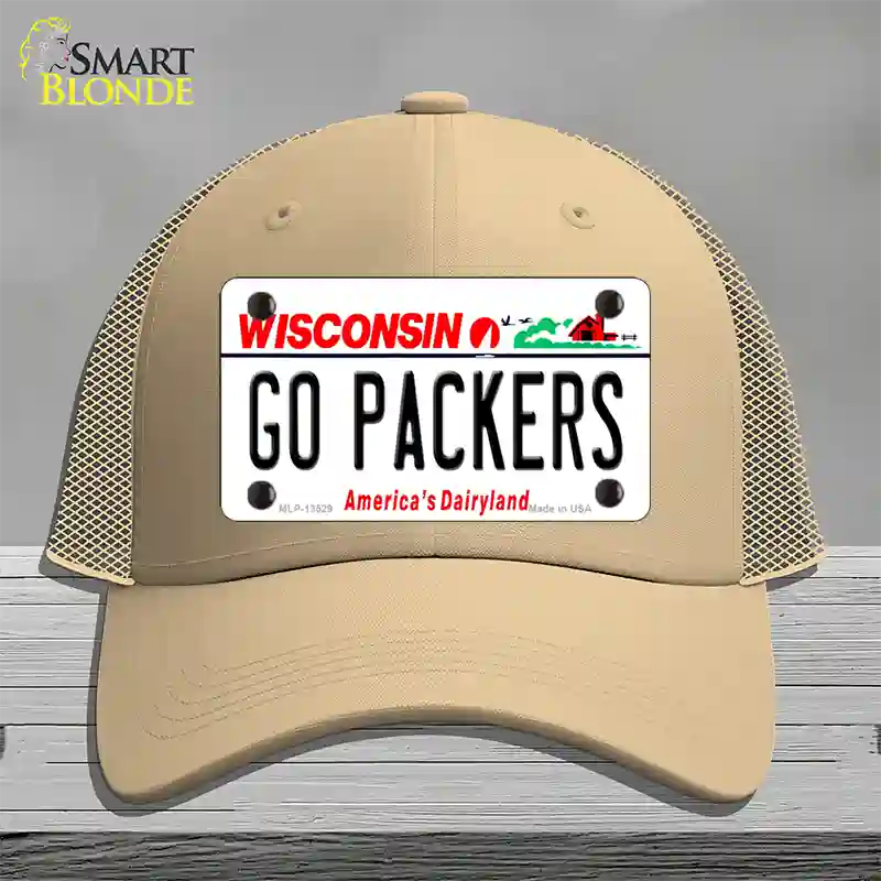 Go Packers Novelty License Plate Hat Tag Mesh / Khaki