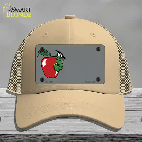 Teacher Apple Offset Novelty License Plate Hat Mesh / Khaki