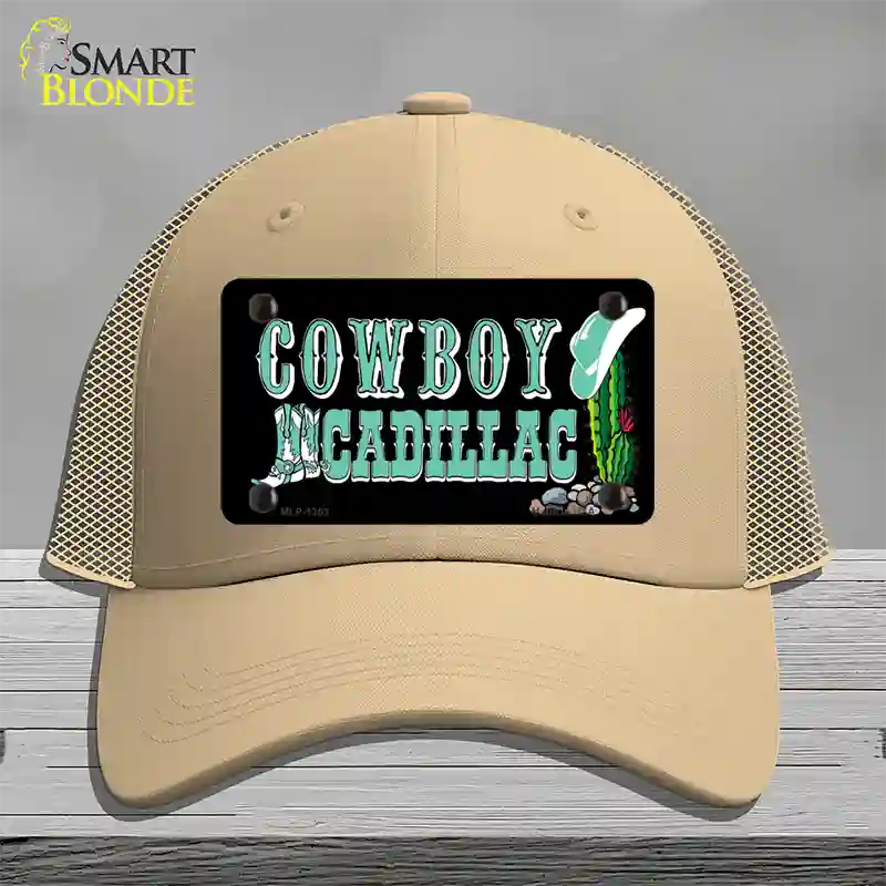 Cowboy Cadillac Novelty License Plate Hat Mesh / Khaki