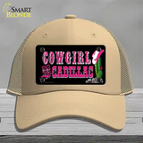 Cowgirl Cadillac Novelty License Plate Hat Mesh / Khaki