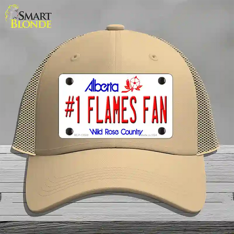 Number 1 Flames Fan Novelty License Plate Hat Tag Mesh / Khaki