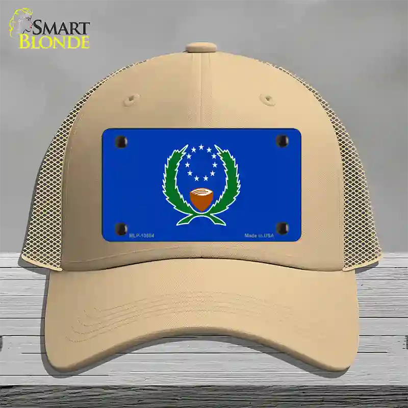 Pohnpei Flag Novelty License Plate Hat Mesh / Khaki