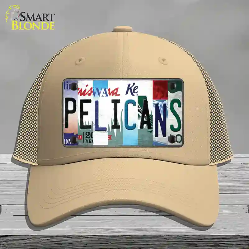 Pelicans Strip Art Novelty License Plate Hat Tag Mesh / Khaki