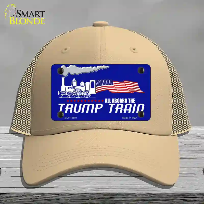 Trump Train Novelty License Plate Hat Tag Mesh / Khaki