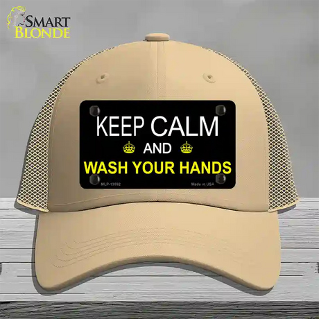 Keep Calm Wash Your Hands Novelty License Plate Hat Tag Mesh / Khaki