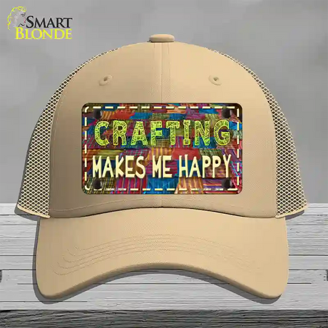 Crafting Makes Me Happy Novelty License Plate Hat Tag Mesh / Khaki