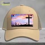 Cross Sunrise Photograph Novelty License Plate Hat Mesh / Khaki