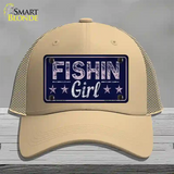 Fishin Girl Novelty License Plate Hat Tag Mesh / Khaki