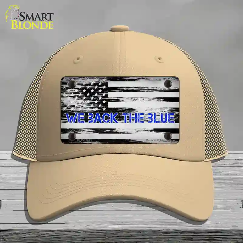 We Back The Blue Novelty License Plate Hat Tag Mesh / Khaki