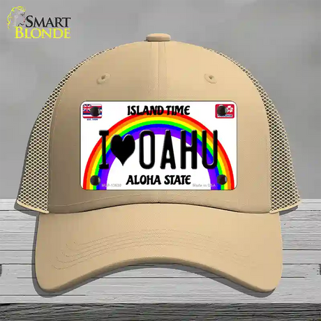 I Heart Oahu Novelty License Plate Hat Tag Mesh / Khaki