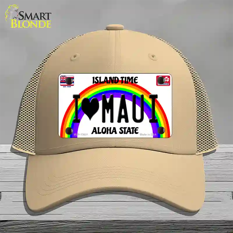 I Heart Maui Novelty License Plate Hat Tag Mesh / Khaki