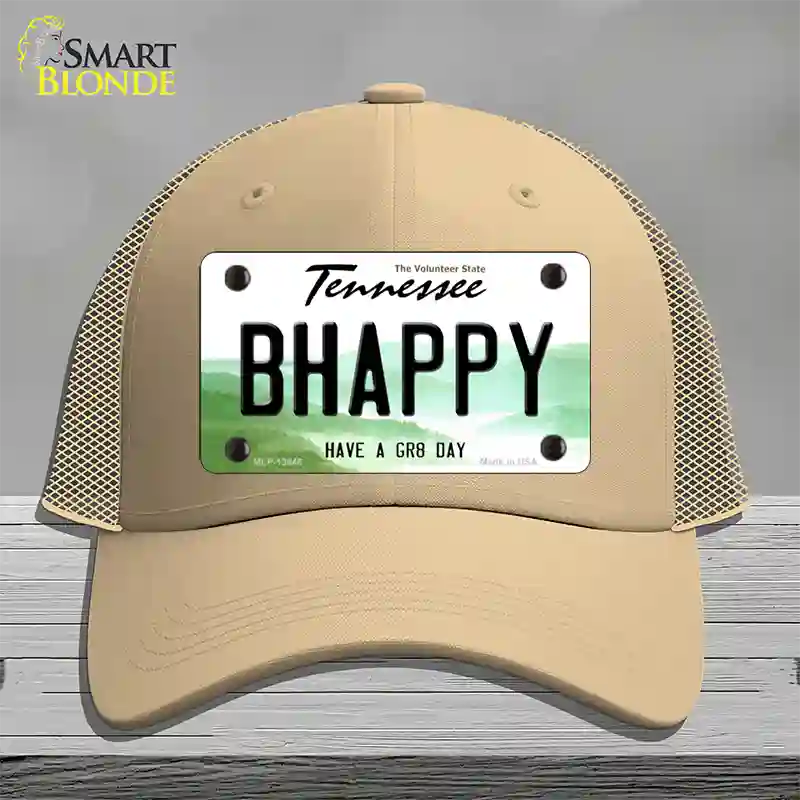 Be Happy Novelty License Plate Hat Tag Mesh / Khaki