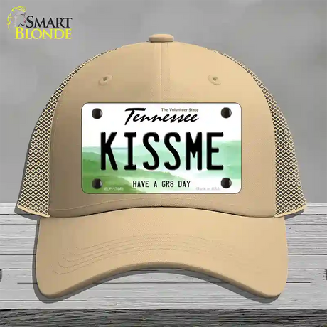 Kiss Me Novelty License Plate Hat Tag Mesh / Khaki