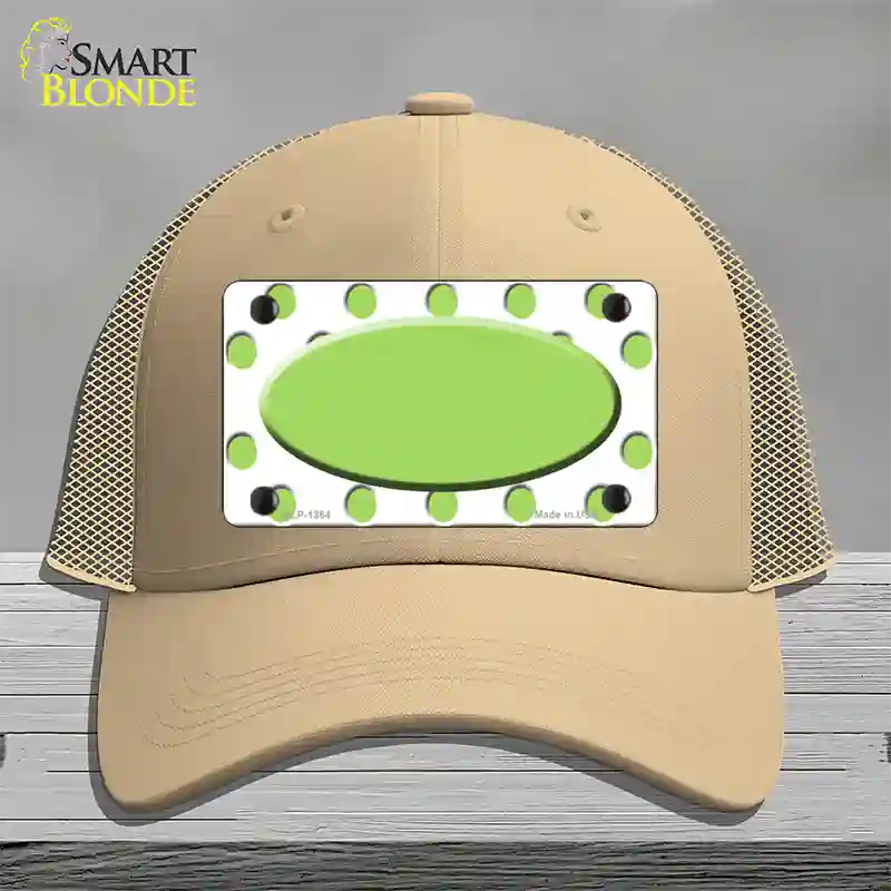 Lime Green White Polka Dot Center Oval Novelty License Plate Hat Mesh / Khaki