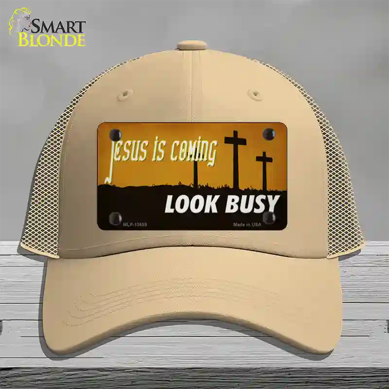 Jesus Is Coming Novelty License Plate Hat Tag Mesh / Khaki