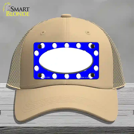 White Royal Blue Polka Dot Center Oval Novelty License Plate Hat Mesh / Khaki