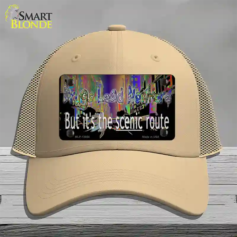 Drugs Lead Nowhere Novelty License Plate Hat Tag Mesh / Khaki