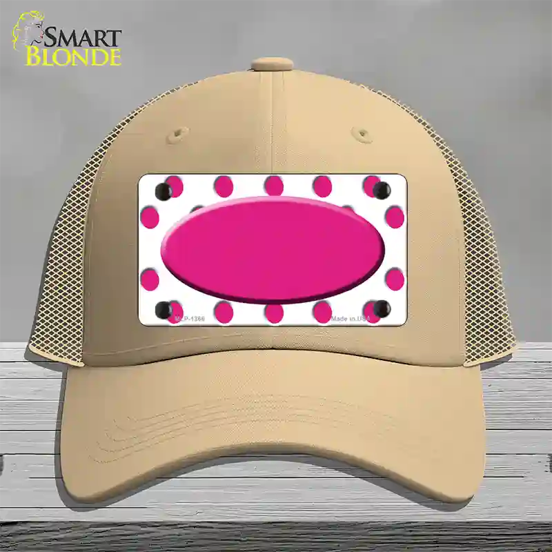 Hot Pink White Polka Dot Center Oval Novelty License Plate Hat Mesh / Khaki