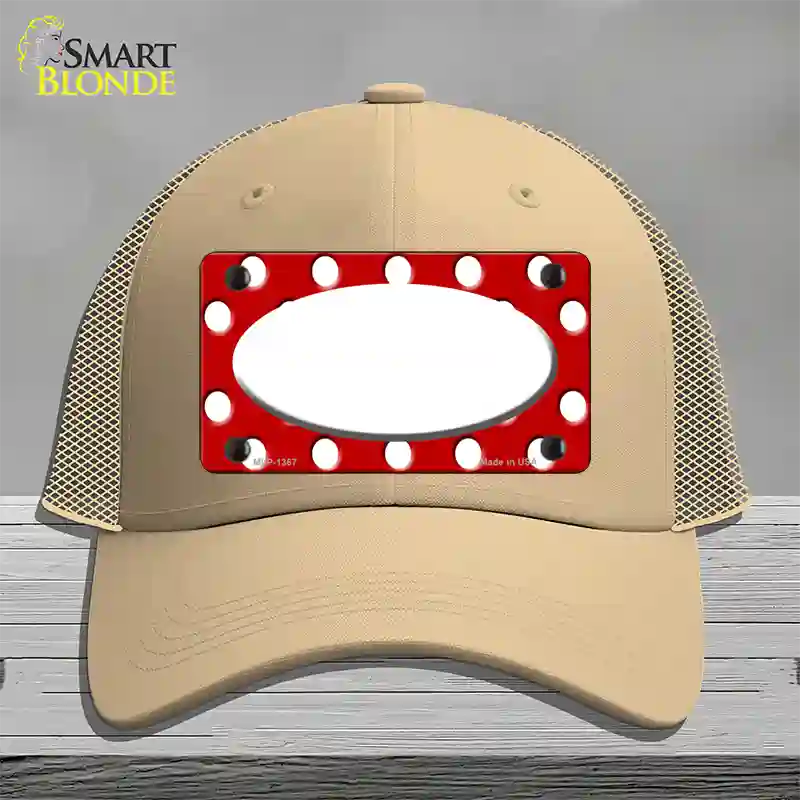 White Red Polka Dot Center Oval Novelty License Plate Hat Mesh / Khaki