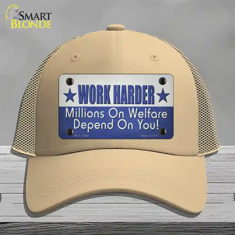 Welfare Depends On You Novelty License Plate Hat Tag Mesh / Khaki