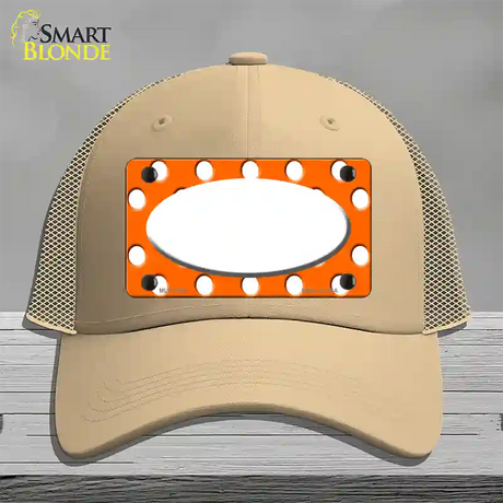 White Orange Polka Dots Center Oval Novelty License Plate Hat Mesh / Khaki