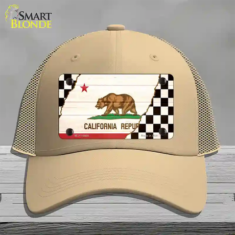 California Racing Flag Novelty License Plate Hat Tag Mesh / Khaki