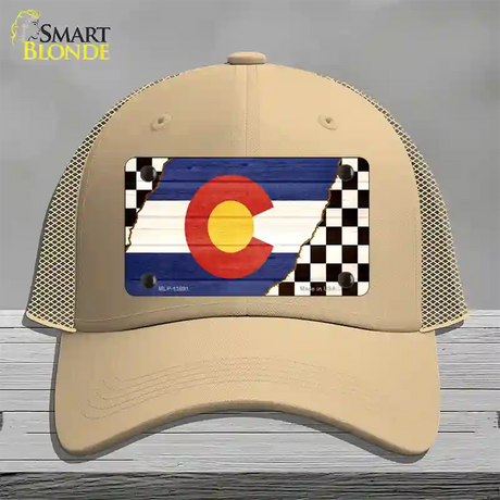 Colorado Racing Flag Novelty License Plate Hat Tag Mesh / Khaki