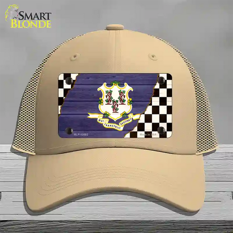 Connecticut Racing Flag Novelty License Plate Hat Tag Mesh / Khaki