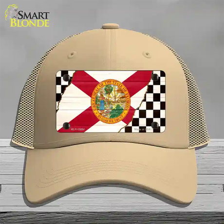 Florida Racing Flag Novelty License Plate Hat Tag Mesh / Khaki