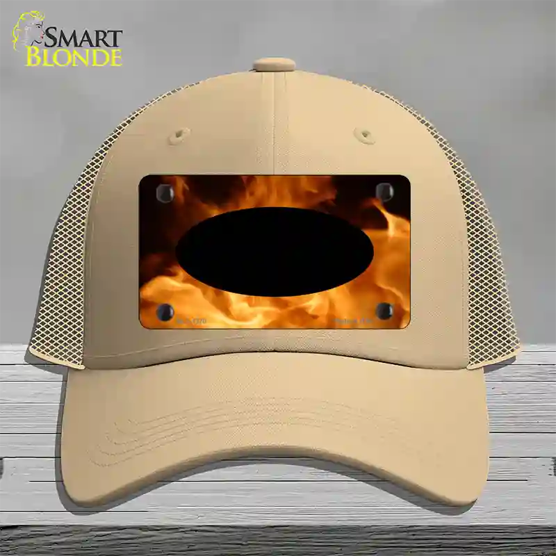 Real Flame With Black Center Oval Novelty License Plate Hat Mesh / Khaki