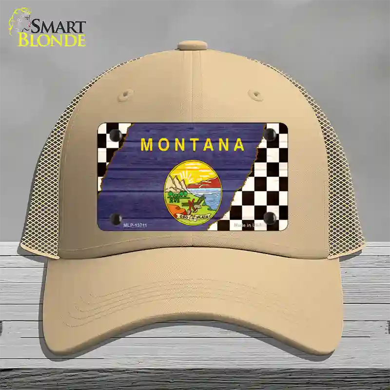 Montana Racing Flag Novelty License Plate Hat Tag Mesh / Khaki