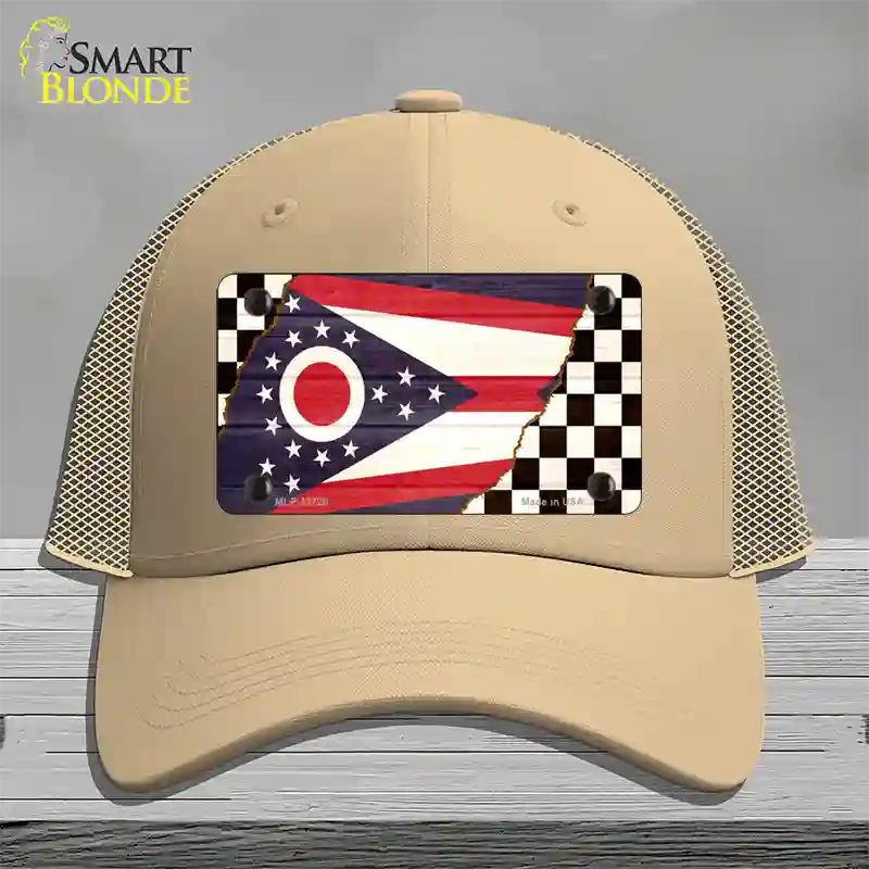 Ohio Racing Flag Novelty License Plate Hat Tag Mesh / Khaki