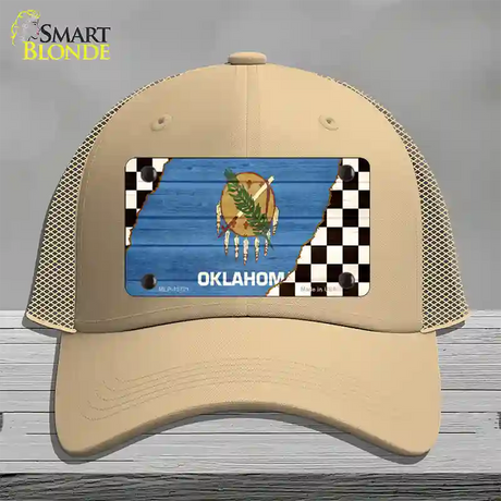 Oklahoma Racing Flag Novelty License Plate Hat Tag Mesh / Khaki