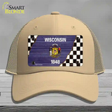 Wisconsin Racing Flag Novelty License Plate Hat Tag Mesh / Khaki