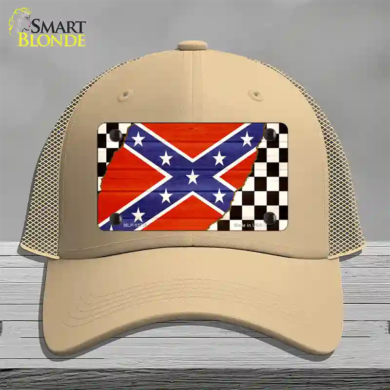 Confederate Racing Flag Novelty License Plate Hat Tag Mesh / Khaki