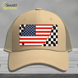 USA Racing Flag Novelty License Plate Hat Tag Mesh / Khaki