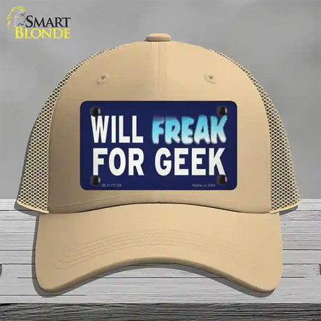 Will Freak For Geek Novelty License Plate Hat Tag Mesh / Khaki