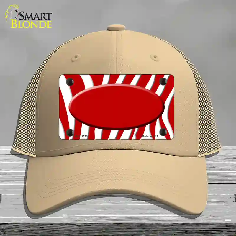 Red White Zebra Center Oval Novelty License Plate Hat Mesh / Khaki