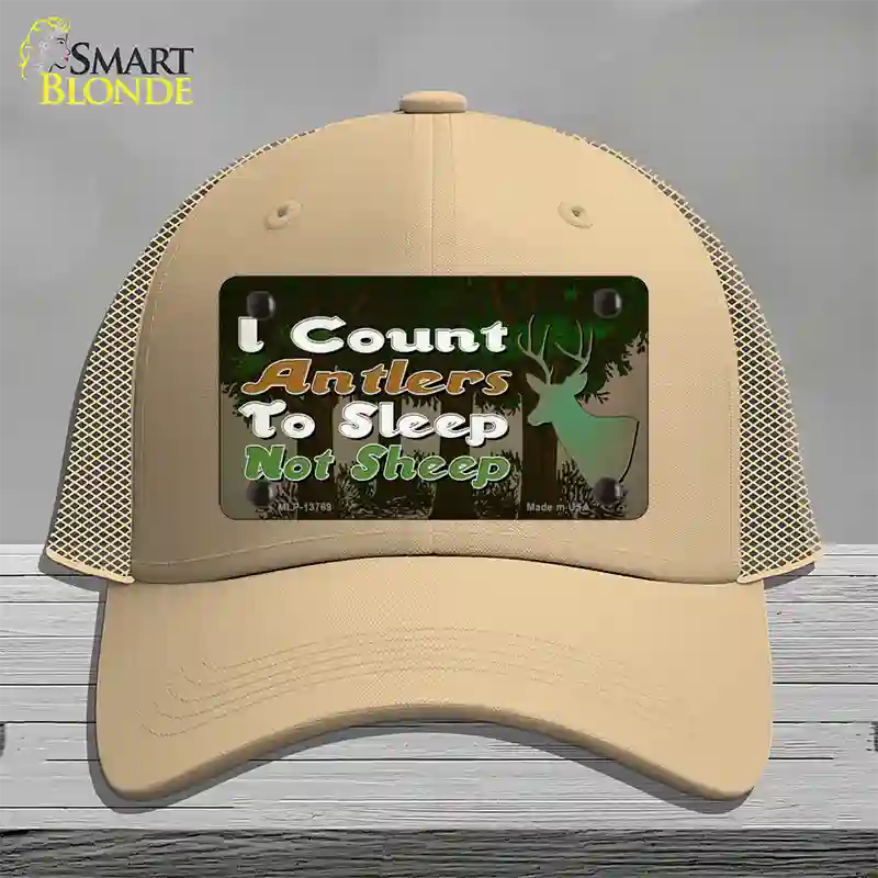 I Count Antlers To Sleep Novelty License Plate Hat Tag Mesh / Khaki