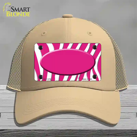 Hot Pink White Zebra Center Oval Novelty License Plate Hat Mesh / Khaki